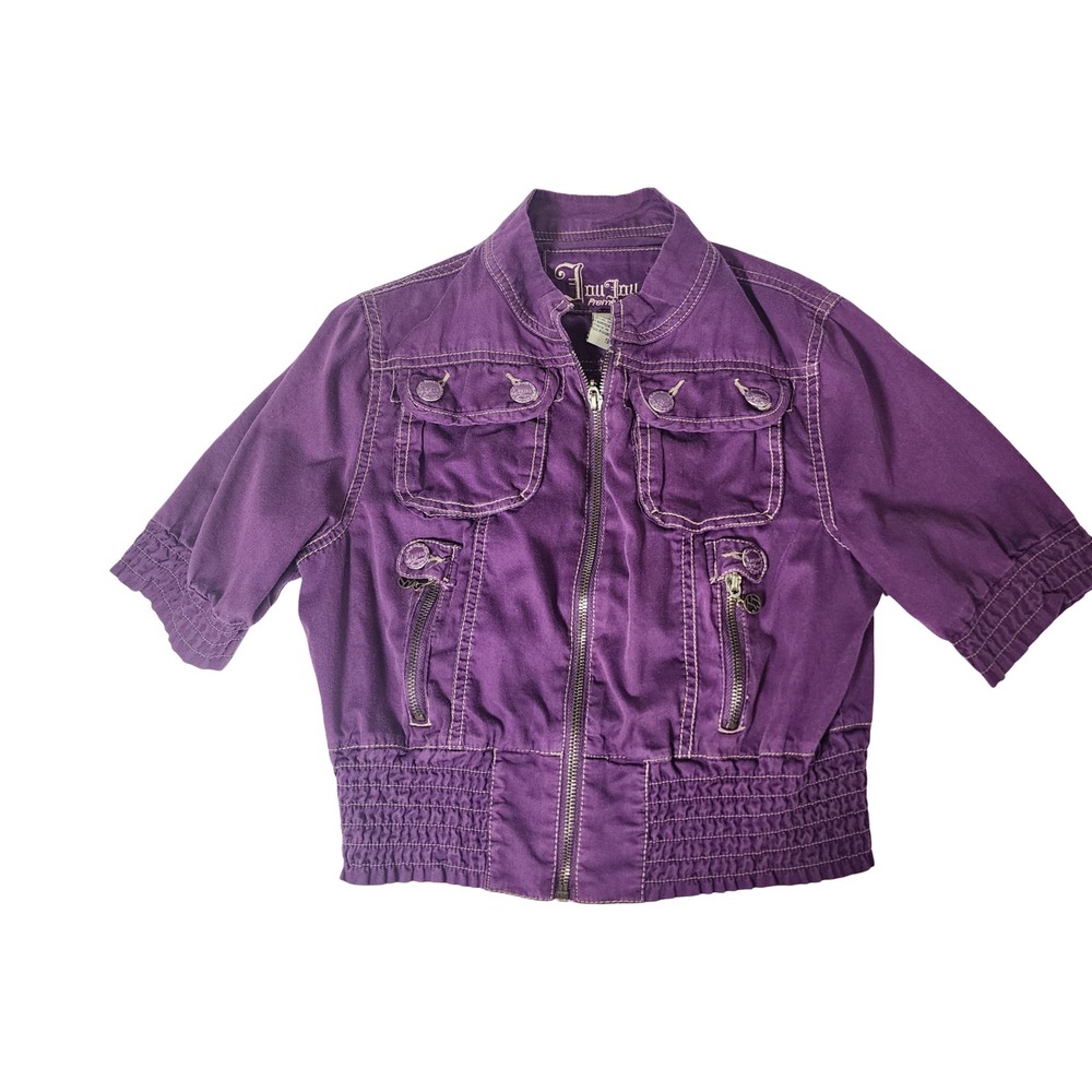 JouJou Premium Denim Purple Utility Jacket Cropped Y2k Short Sleeve Small